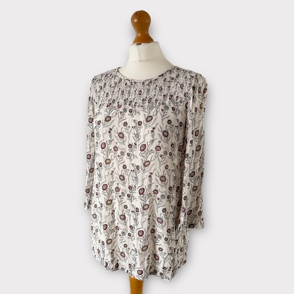 Fat Face Blouse Top UK 10 Ivory Natural Multi Floral Print Button Back Boho - Picture 5 of 12